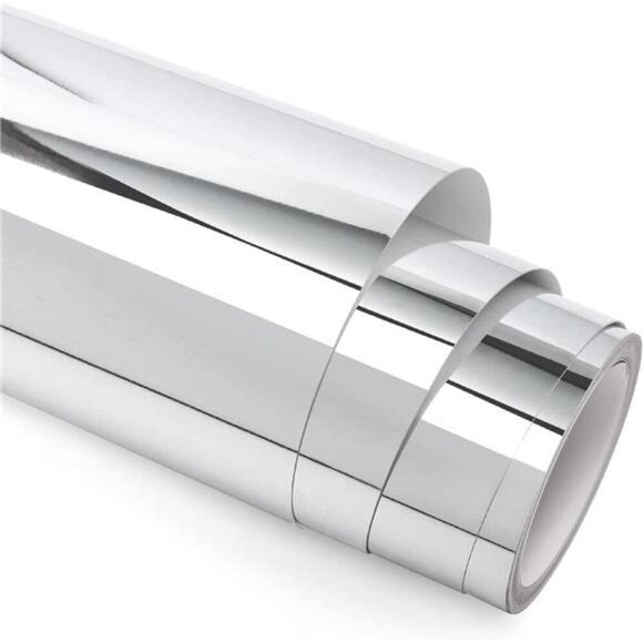 Chrome Silver Mirror Adhesive Vinyl for DIY Decor,Chrome Vinyl Mirror Film - Picture 1 of 7